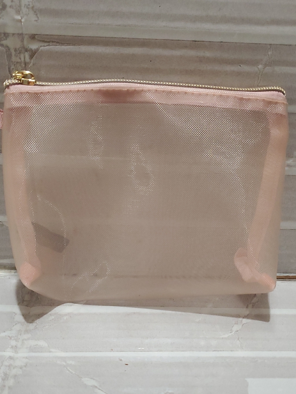 Vince Camuto Clear Pink Cosmetic Bag with Gold Zip -